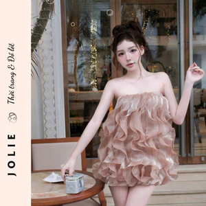 Váy Đầm Dự Tiệc JOLIE - Đầm Cúp Ngực Dáng Ngắn Phối Bèo Tầng Sang Chảnh, Thiết Kế Tiểu Thư Quyến Rũ
