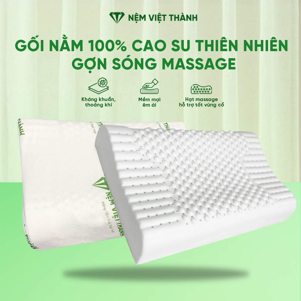 [COMBO KHUYẾN MÃI] Gối Nằm Cao Su Thiên Nhiên Việt Thành, Công Nghệ Gợn Sóng Massage, Hỗ Trợ Nâng Đỡ Tốt Vùng Cổ Gáy.