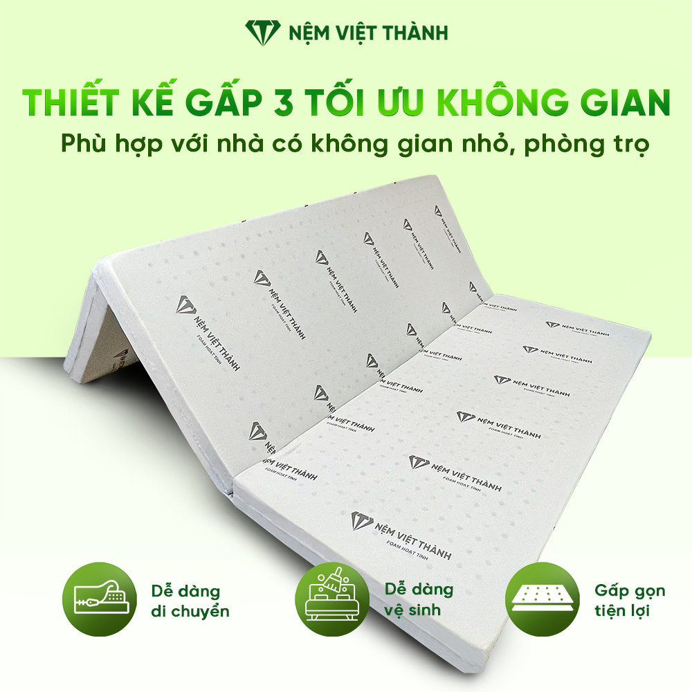 [MUA 1 TẶNG 7] Nệm Foam LIVING Hoạt Tính Gấp 3 Việt Thành, Bảo Vệ Sức Khoẻ, Nâng Đỡ, Đàn Hồi, Kháng Khuẩn, Tiện Lợi.