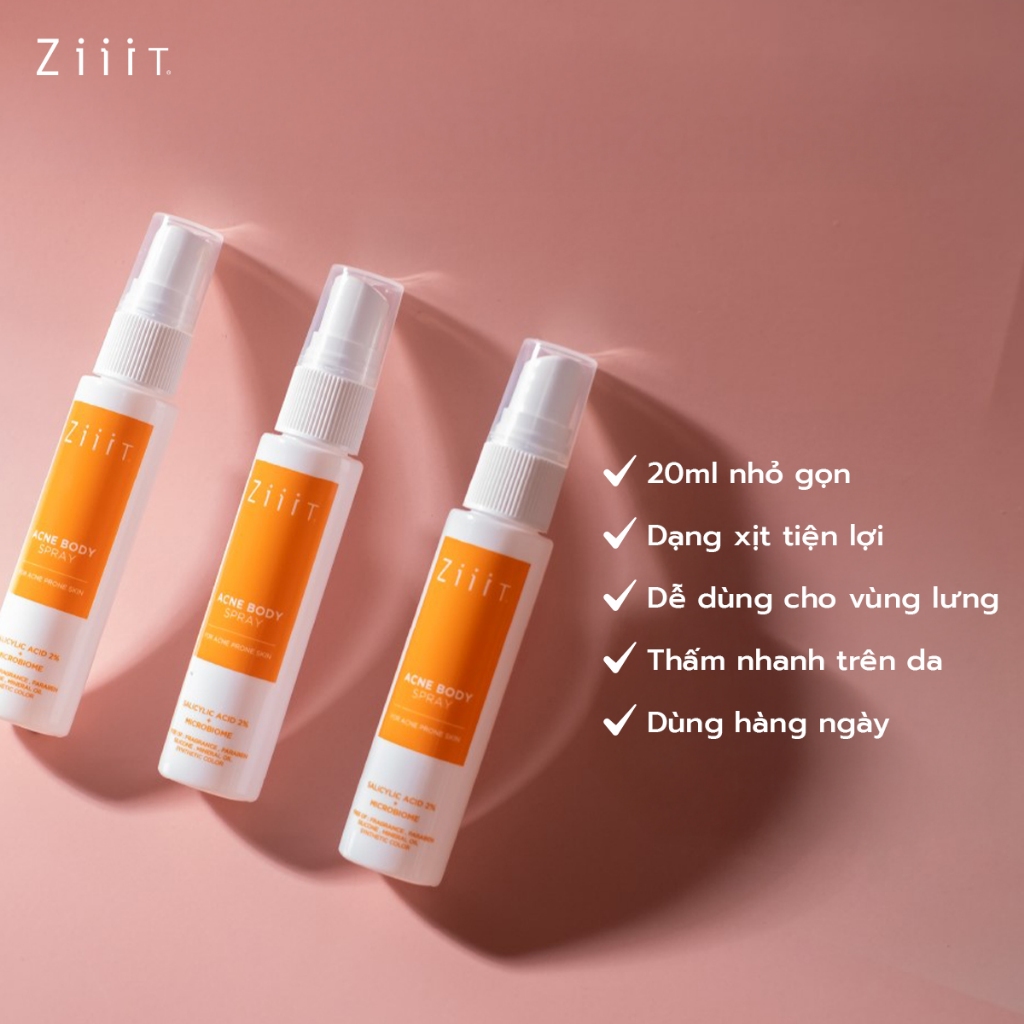 Combo 3 Chai Xịt Giảm Mụn Lưng BHA Kháng Khuẩn, Giảm Viêm Nang Lông Cho Da Nhạy Cảm ZiiiT 20ml