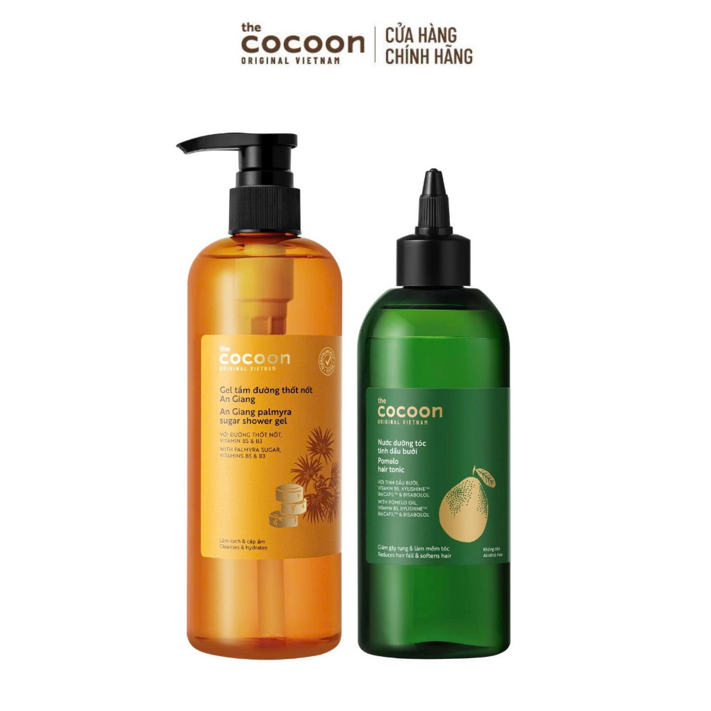 [MUA 2 GIẢM 40%] Combo 1 Nước dưỡng tóc tinh dầu bưởi 310ml + 1 Gel tắm đường thốt nốt Cocoon 500ml