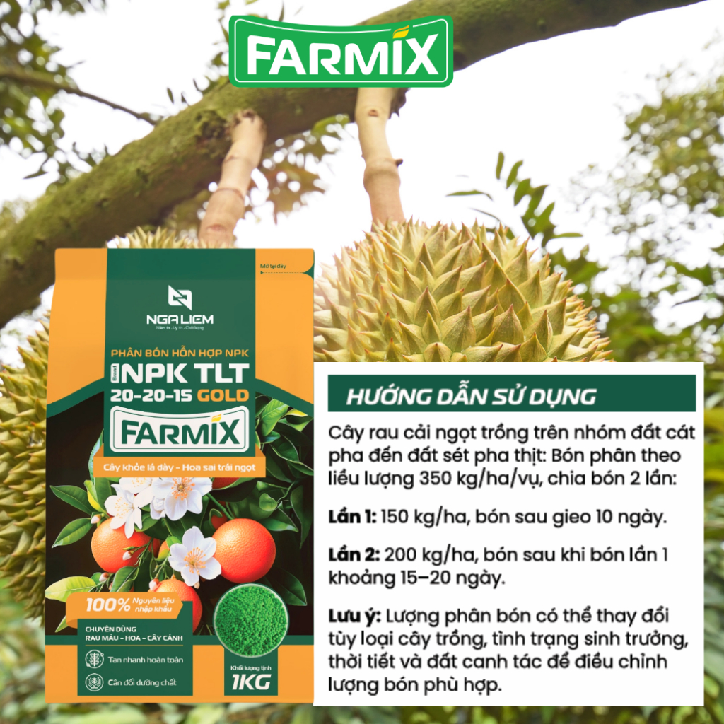 Phân Bón NPK 20-20-15 Gold Farmix – Dinh Dưỡng Cân Đối Cho Cây Khỏe Toàn Diện (1KG)