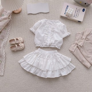 Quần áo trẻ em, Set thô hè bé gái trắng kem áo và chân váy xòe 9-26kg S2131 |Tiểu Yến KID
