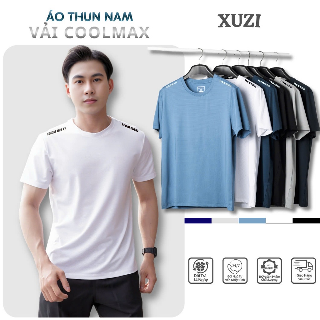 Áo thun nam cổ tròn áo phông ngắn tay thể thao XUZI vải thun lạnh coolmax co dãn 4 chiều thông thoáng lỗ kim siêu mát.