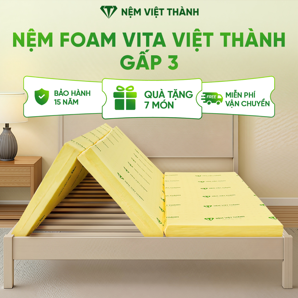 [MUA 1 TẶNG 7] Nệm Foam Gấp 3 VITA Việt Thành Cao Cấp, Thành Phần Thông Thoáng, Gấp Gọn, Tối Ưu Diện Tích, Nâng Đỡ Tốt.