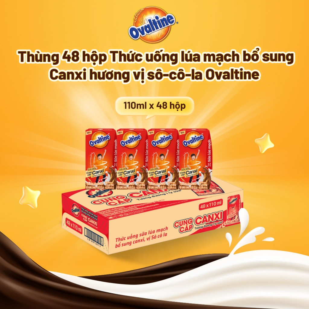 [Date T1 2027] Thùng 48 hộp Thức uống lúa mạch thêm Canxi hương vị sô-cô-la Ovaltine hỗ trợ tăng chiều cao (110ml x 48)