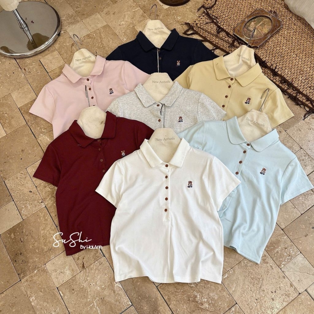 [𝑯𝒂 𝑨𝒏𝒉]Áo Polo 5 Khuy Tang Gấu Ngực QCL1