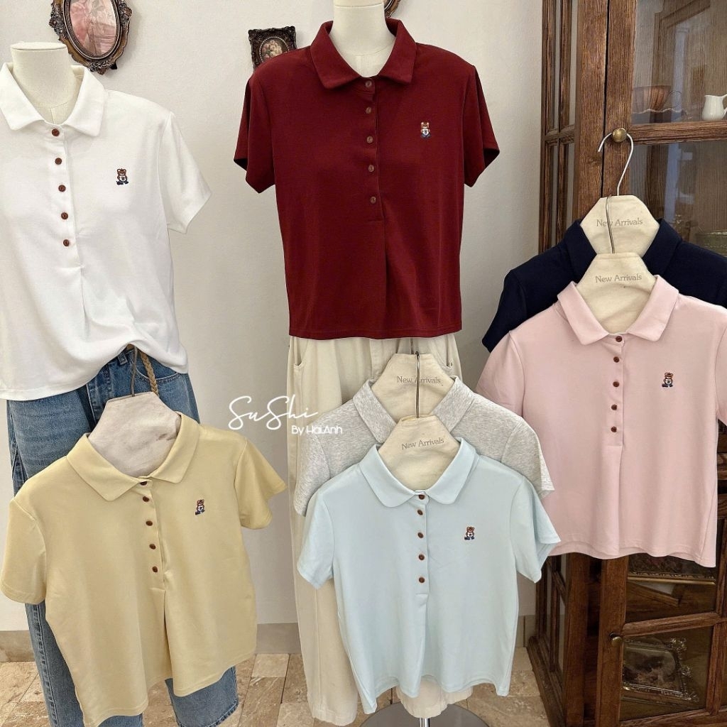 [𝑯𝒂 𝑨𝒏𝒉]Áo Polo 5 Khuy Tang Gấu Ngực QCL1