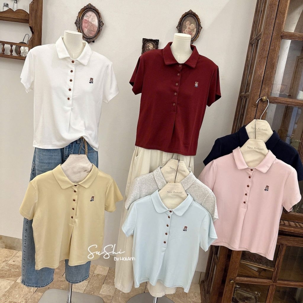 [𝑯𝒂 𝑨𝒏𝒉]Áo Polo 5 Khuy Tang Gấu Ngực QCL1