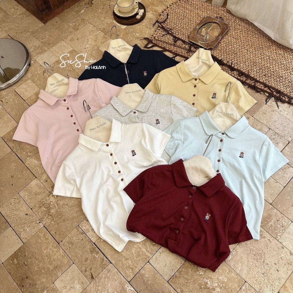 [𝑯𝒂 𝑨𝒏𝒉]Áo Polo 5 Khuy Tang Gấu Ngực QCL1