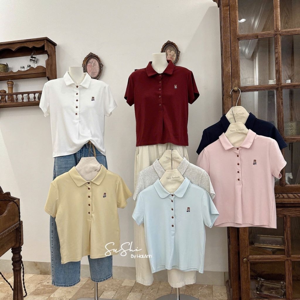 [𝑯𝒂 𝑨𝒏𝒉]Áo Polo 5 Khuy Tang Gấu Ngực QCL1