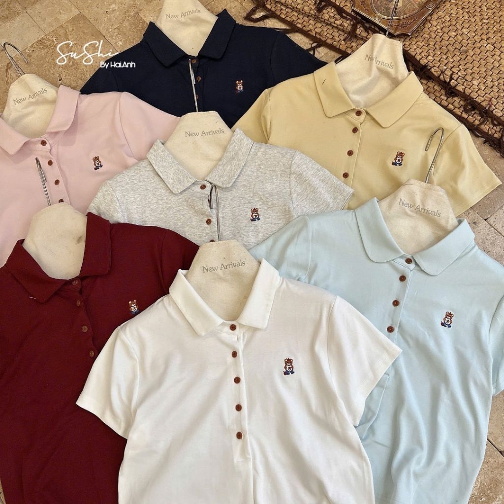 [𝑯𝒂 𝑨𝒏𝒉]Áo Polo 5 Khuy Tang Gấu Ngực QCL1