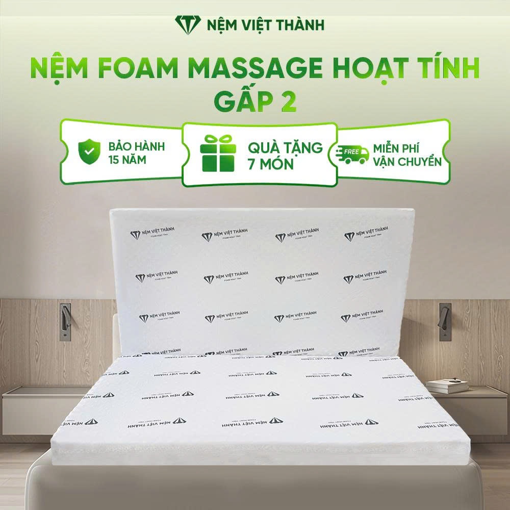 [QUÀ TẶNG CAO CẤP] Nệm Foam Massage Hoạt Tính Gấp 2 Việt Thành, Cấu Trúc Gấp 2 Tối Ưu, Nâng Đỡ, Đàn Hồi, Bảo Vệ Sức Khỏe