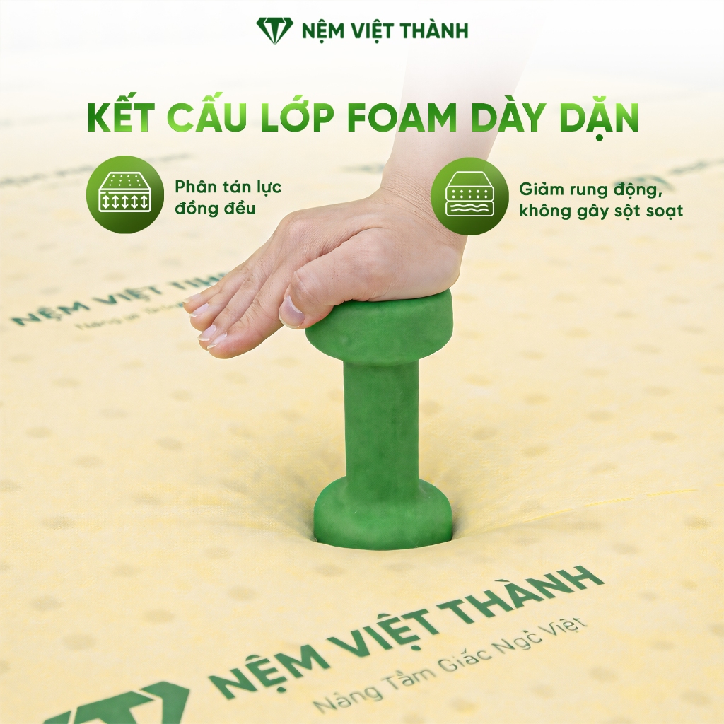 [MUA 1 ĐƯỢC 7] Nệm Foam VITA Việt Thành Nguyên Tấm Cao Cấp, Nâng Đỡ Cột Sống, Thoáng Khí, Êm Ái, Bảo Hành 15 Nam Xẹp Lún