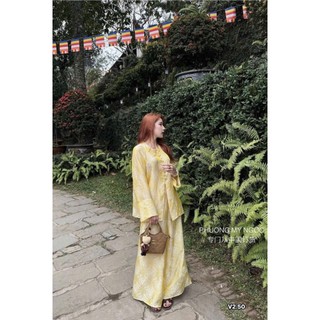 ZIMM STORE-Set Áo Bà Ba Gấm Lụa Hồng Pastel Phối Quần Suông Rộng Tôn Dáng