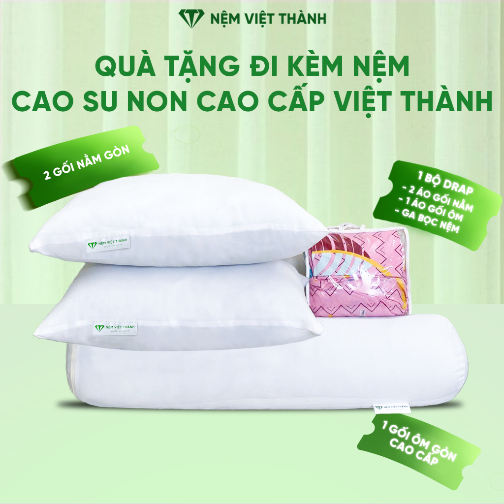 Quà Tặng Cao Cấp Nệm Foam Việt Thành (02 Gối Nằm Gòn 40x60, 01 Gối Ôm Gòn 35x100, 01 Bộ Drap Thun 4 Món )