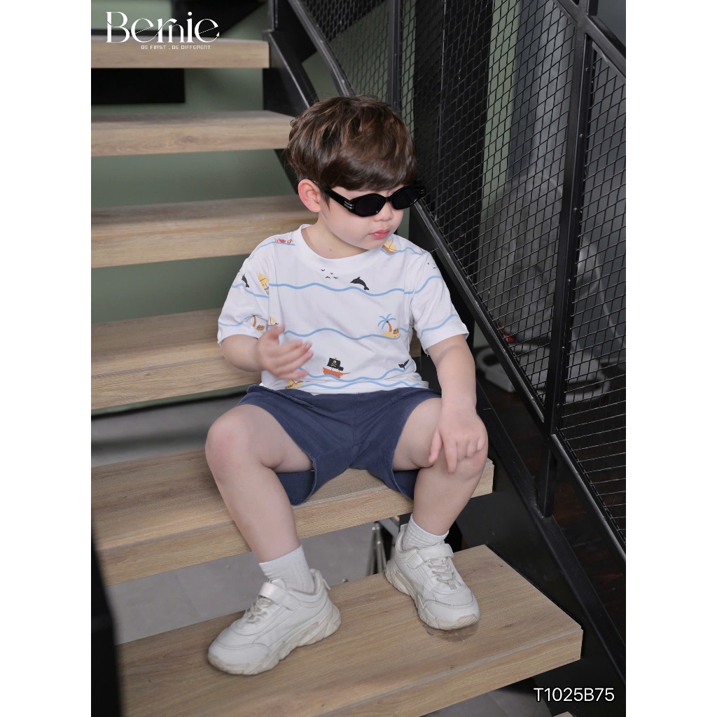 Bộ cotton hoạ tiết ocen dễ thương cho bé trai, set bộ cotton quần kaki bé trai