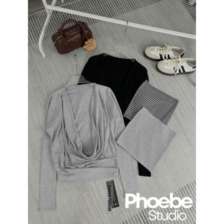 Set Nữ Áo Ống Sọc Áo Tay Dài Cổ Đổ - Phoebe Studio [SET0044]