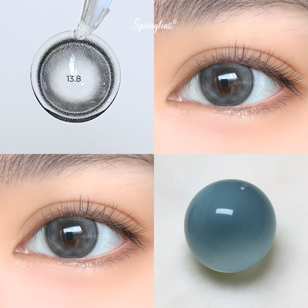 Kính áp tròng 007 Gray xám xanh viền mỏng có giãn tròng 3 tháng 0-7 độ | Spring Lens