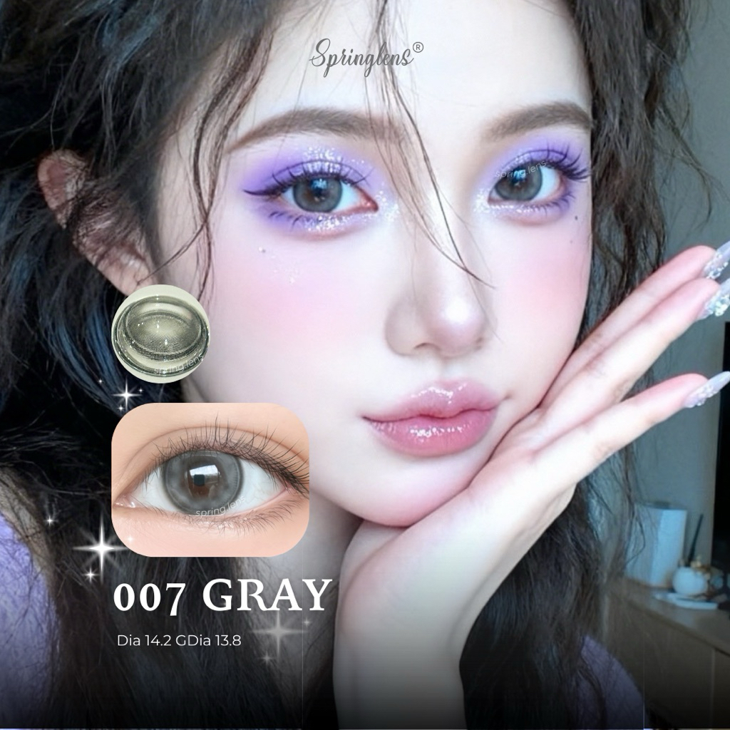 Kính áp tròng 007 Gray xám xanh viền mỏng có giãn tròng 3 tháng 0-7 độ | Spring Lens