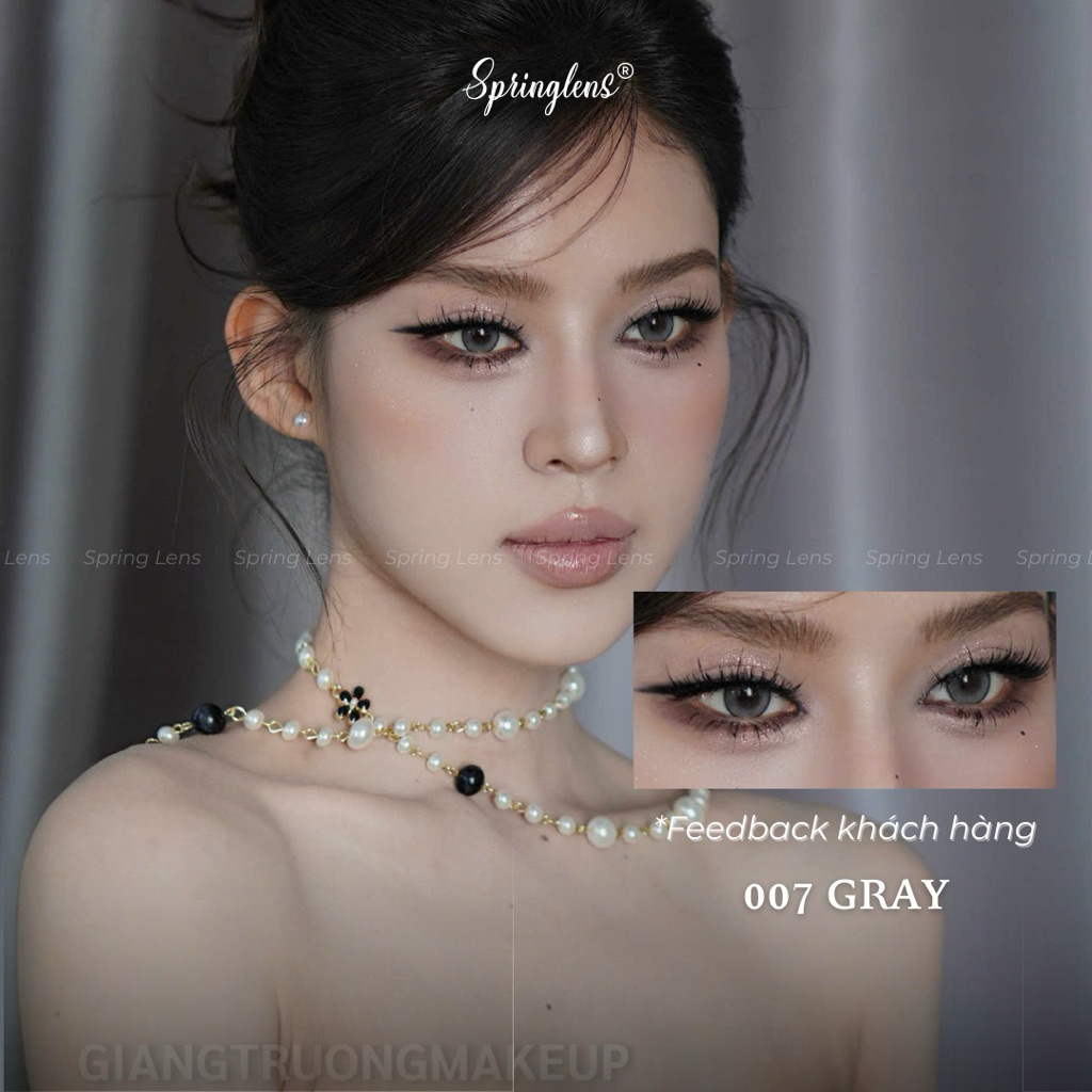 Kính áp tròng 007 Gray xám xanh viền mỏng có giãn tròng 3 tháng 0-7 độ | Spring Lens