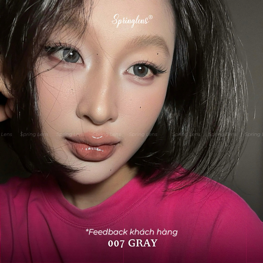Kính áp tròng 007 Gray xám xanh viền mỏng có giãn tròng 3 tháng 0-7 độ | Spring Lens