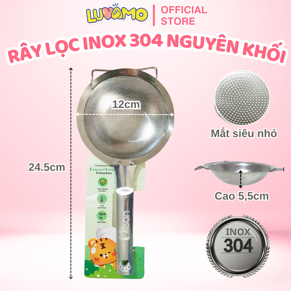 Rây lọc inox 304 nguyên khối siêu mịn MISAN 12cm lọc cháo mịn, loại bỏ xơ an toàn cho bé ăn dặm Luvamo