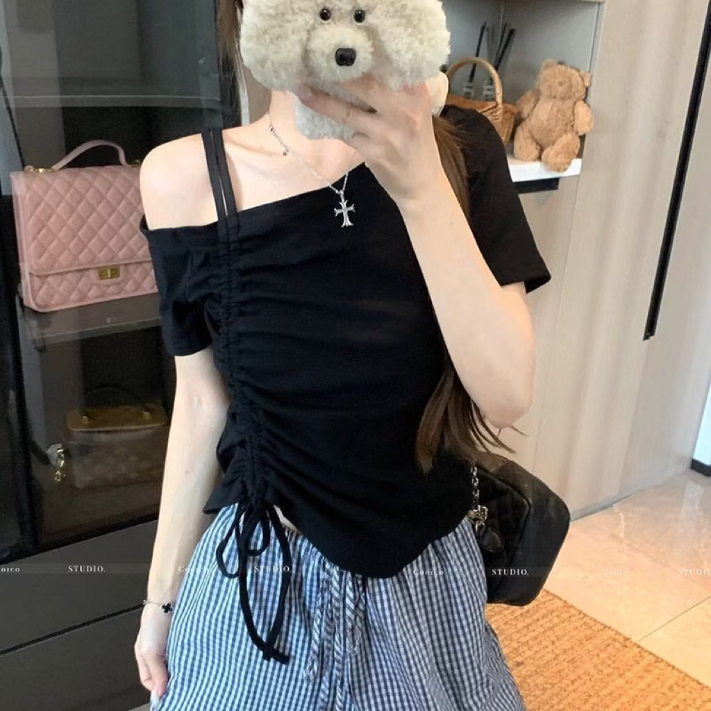Áo nữ ôm dây rút CHẤT THUN DÀY ĐẸP dáng ôm sang chảnh A91 | BigBuy360 - bigbuy360.vn