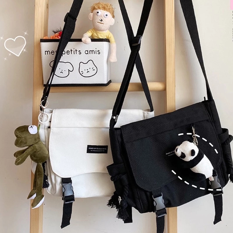 [Peinn] Túi đeo chéo, túi đeo vai BS004 vải canvas Hàn Quốc  (không có móc gấu) đi học đi chơi giá rẻ