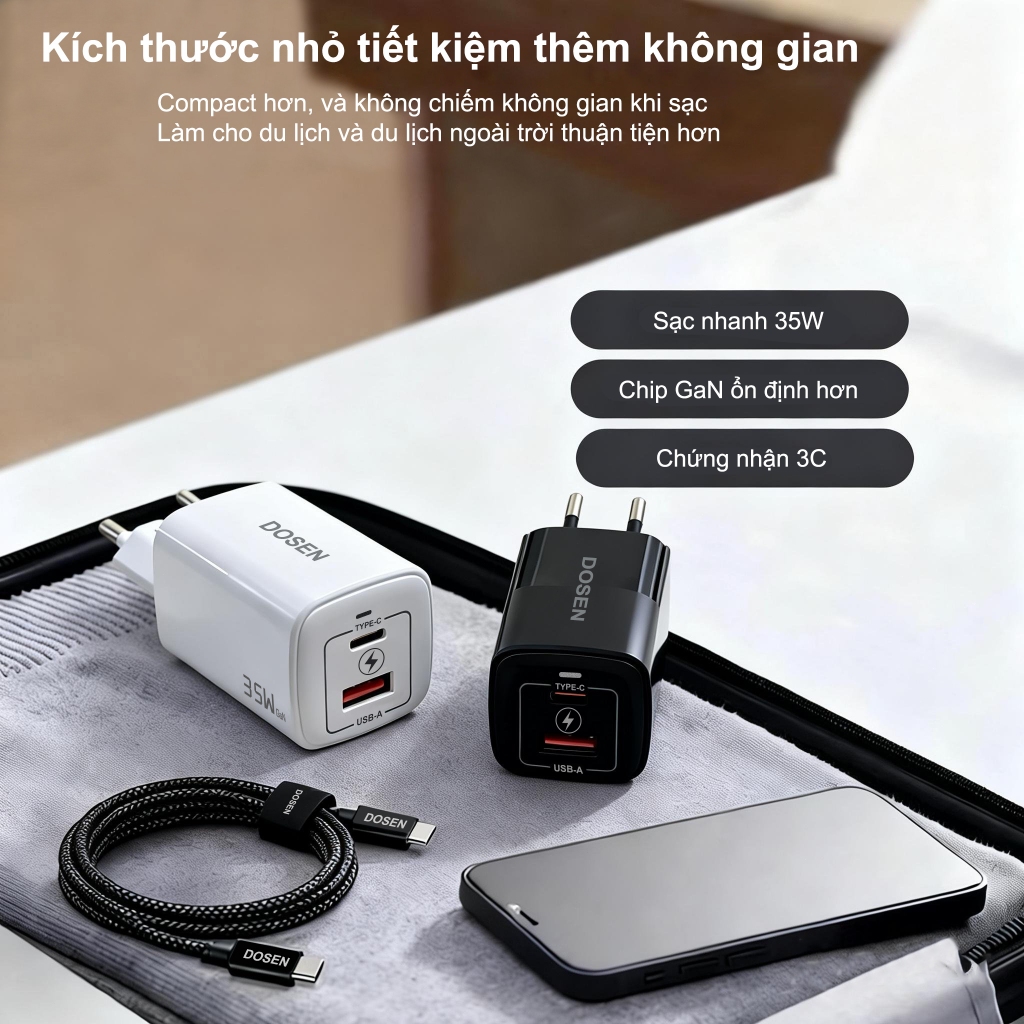 DOSEN PD 35W GaN Type-C/USB-A 2 Cổng Sạc Nhanh Cho Điện Thoại thích hợp cho i14 13 12 pro max | BigBuy360 - bigbuy360.vn