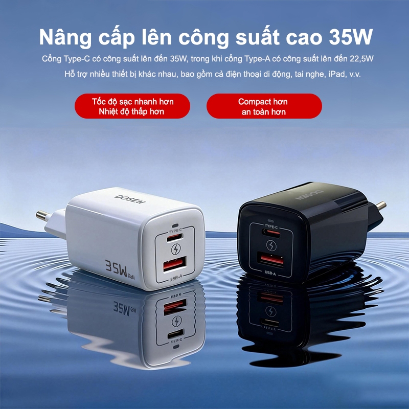 DOSEN PD 35W GaN Type-C/USB-A 2 Cổng Sạc Nhanh Cho Điện Thoại thích hợp cho i14 13 12 pro max | BigBuy360 - bigbuy360.vn