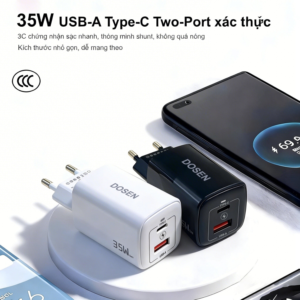DOSEN PD 35W GaN Type-C/USB-A 2 Cổng Sạc Nhanh Cho Điện Thoại thích hợp cho i14 13 12 pro max | BigBuy360 - bigbuy360.vn