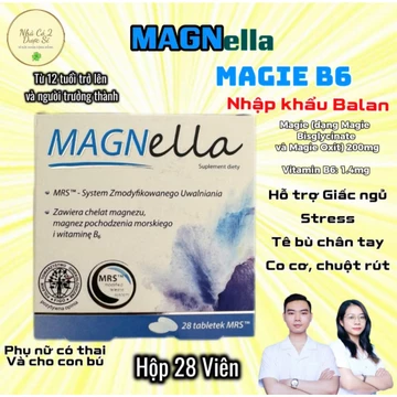 [Magie B6] MAGNella Hộp 28 Viên Bổ Sung Magie, Vitamin B6 Hỗ Trợ Giấc Ngủ, Stress, Tê Bì Cho Nam Và Nữ