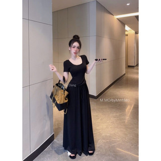 Set Thun Áo Cổ Vuông Mix Quần Suông