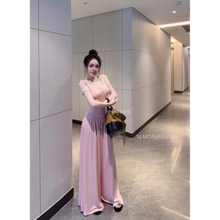 Set Thun Áo Cổ Vuông Mix Quần Suông