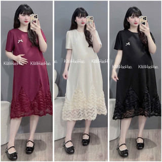 VÁY BẦU CỘC TAY MÌ NƠ CHÂN VÁY PHỐI REN - 3 Màu 💥Freeship💥