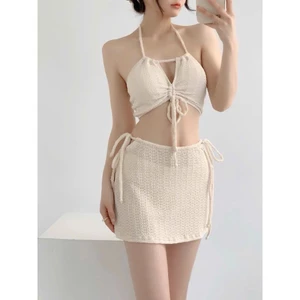 set bikini 3 chi tiết màu be trắng gợi cảm sang chảnh