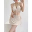set bikini 3 chi tiết màu be trắng gợi cảm sang chảnh