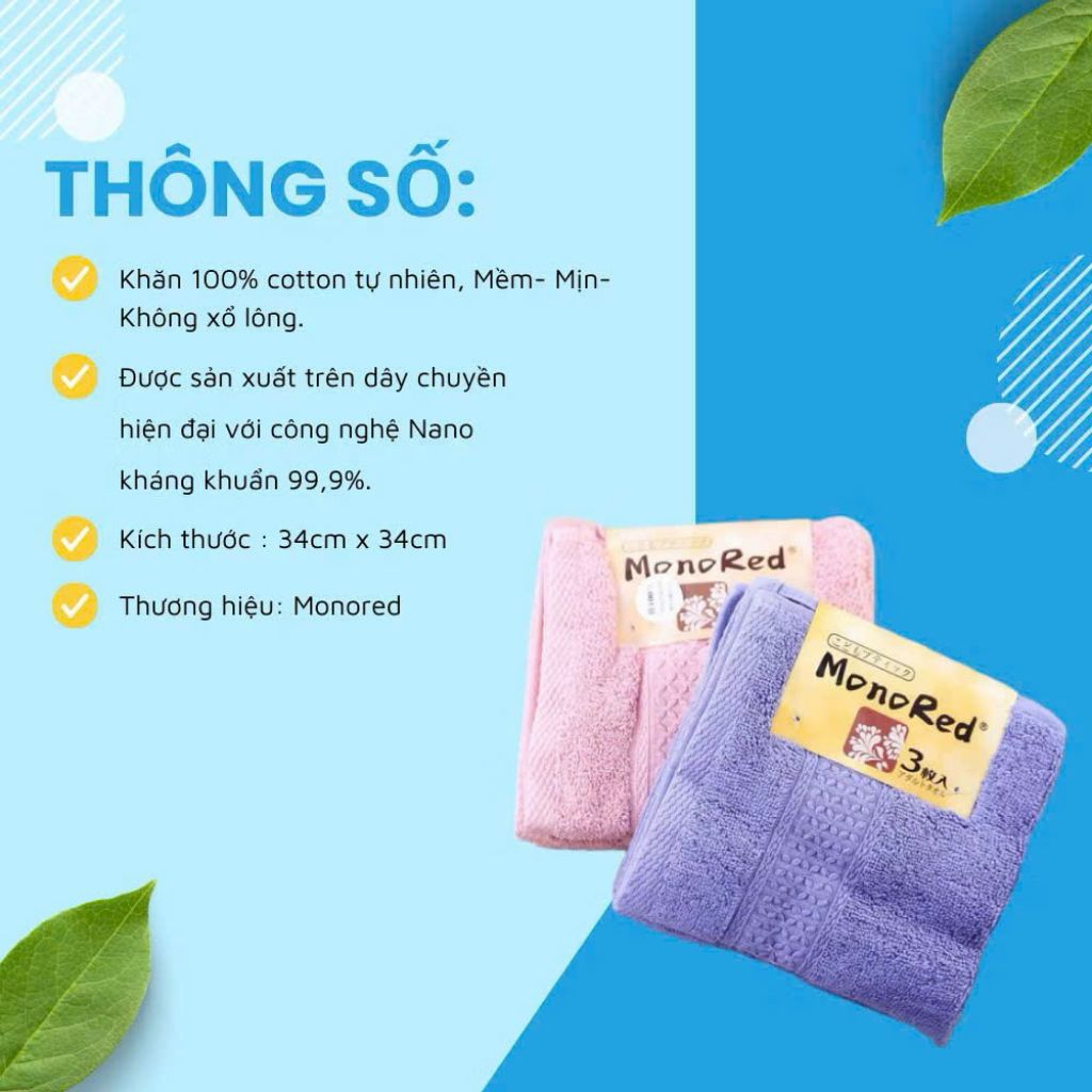 SEt 3 khăn mặt monored Nhật Bản