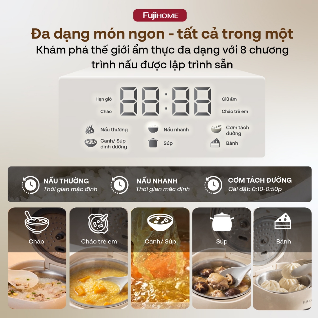 Nồi cơm điện tử tách đường 1L đa chức năng Nhập Khẩu FUJIHOME RC10ALS, nồi cơm cảm ứng nhỏ gọn