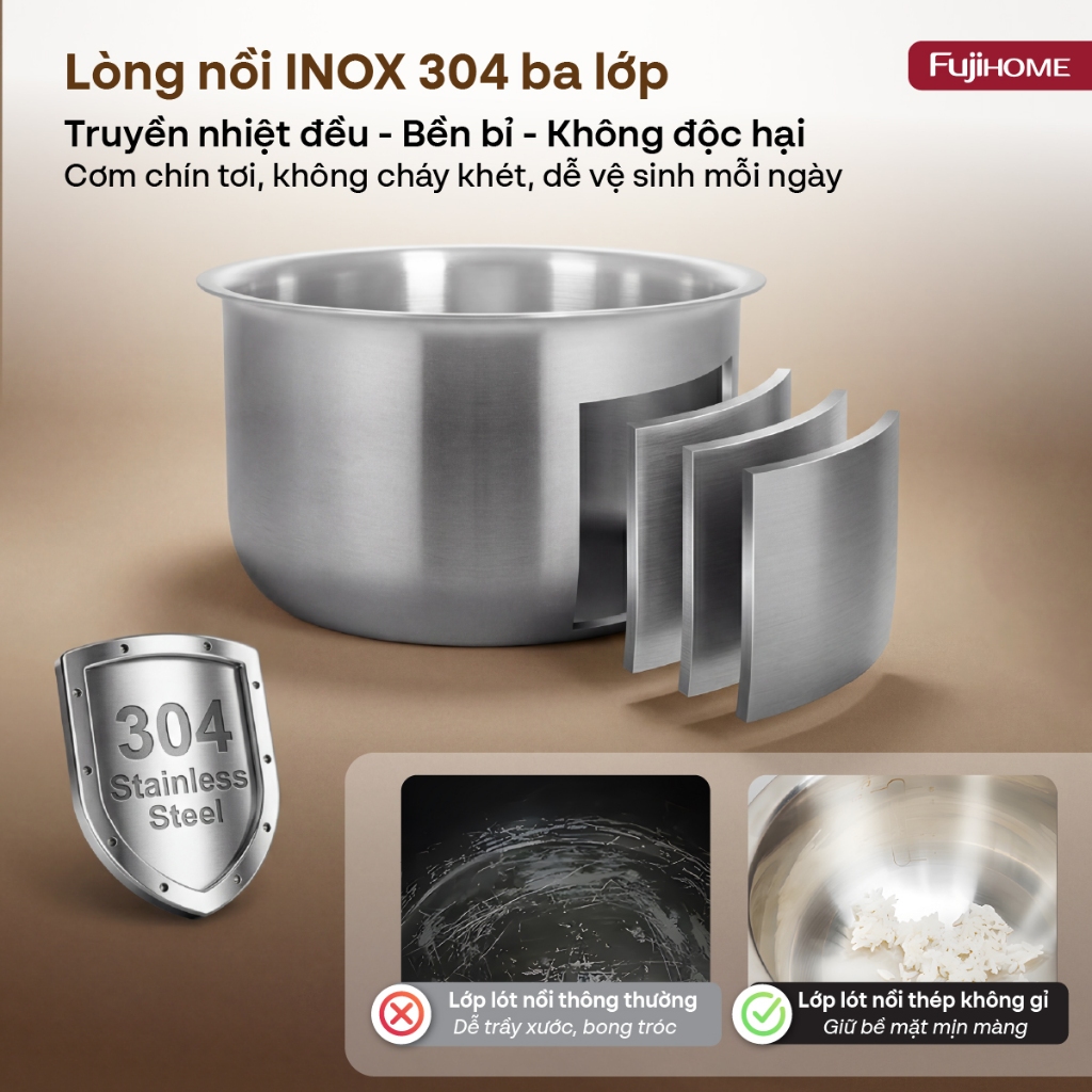 Nồi cơm điện tử tách đường 1L đa chức năng Nhập Khẩu FUJIHOME RC10ALS, nồi cơm cảm ứng nhỏ gọn