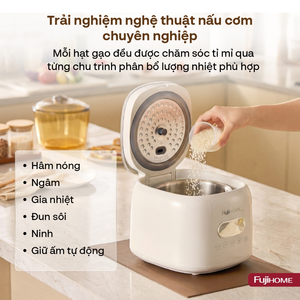 Nồi cơm điện tử tách đường 1L đa chức năng Nhập Khẩu FUJIHOME RC10ALS, nồi cơm cảm ứng nhỏ gọn