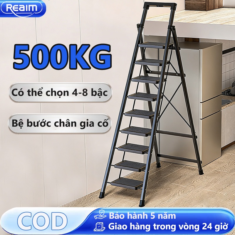 Thang Gấp Gọn Thang Chữ A Thép Chịu Lực,Tải Trọng 500kg Ổn định và an toàn 4-8 Bậc thang.