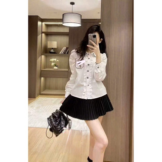 Áo sơ mi thô cổ nhọn viền đen cúc chữ túi thêu cao cấp #2609
