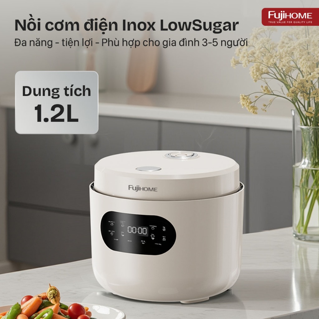 Nồi cơm điện thông minh tách đường 1.2L Nhập Khẩu FUJIHOME RC12LS, nồi cơm giảm đường nhỏ gọn
