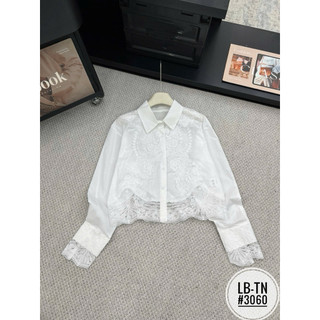 Áo sơ mi thô cổ đức dài tay pha ren hoa văn #2608/3060
