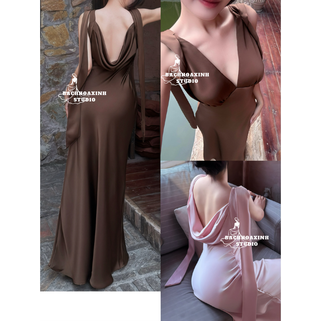 Đầm Lụa ALLURE Cổ V Đổ Hở Lưng 2 Dây Thả Dáng Dài – Váy Lụa Satin Mềm Rũ Ôm Nhẹ Sang Trọng | BACHHOAXINH