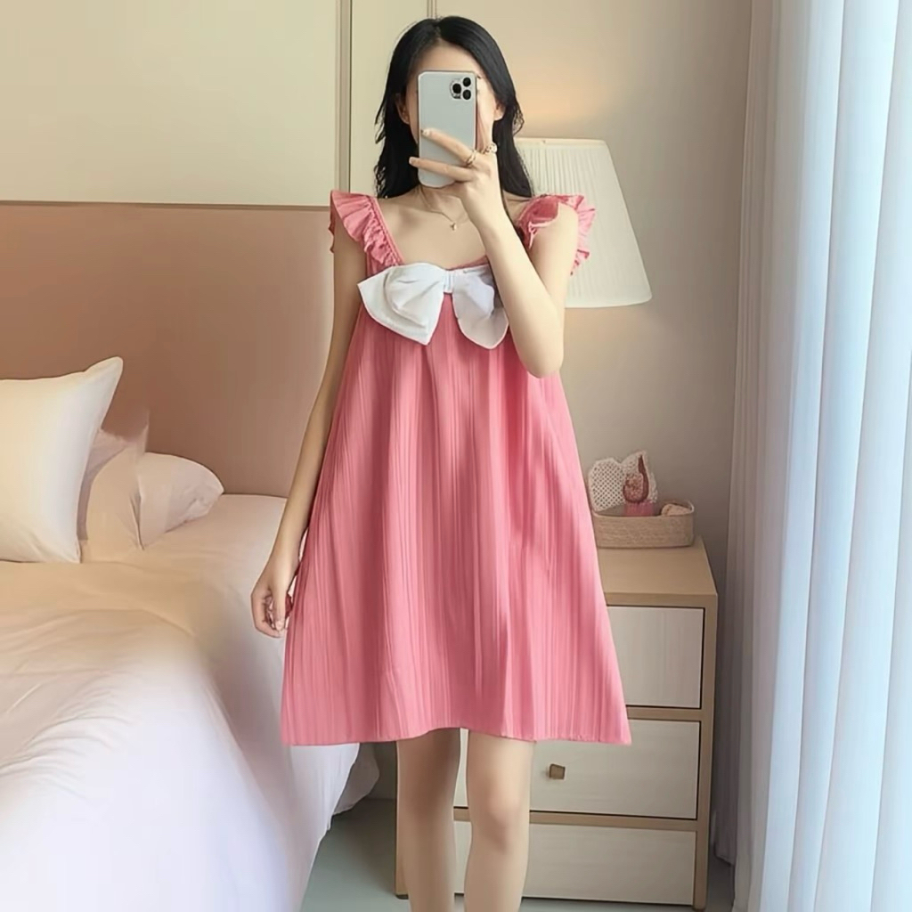 Đầm, váy ngủ tay cánh tiên mặc nhà mặc ngủ vải xốp gân