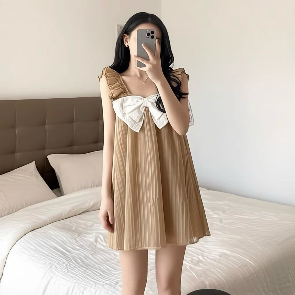 Đầm, váy ngủ tay cánh tiên mặc nhà mặc ngủ vải xốp gân