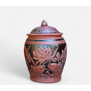 Hũ gạo [10-20kg]- Chĩnh đựng gạo hoạ tiết sen cá cổ Tài Lộc, Hũ đựng gạo, Chum gạo tài lộc phong thuỷ tài lộc